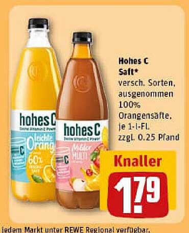 Hohes C Saft 1,5L - Vielfältige Geschmacksrichtungen für erfrischenden Genuss