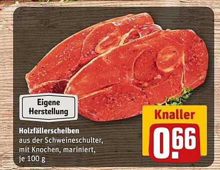 Holzfällerscheiben aus der Schweineschulter, mit Knochen, mariniert, je 100 g