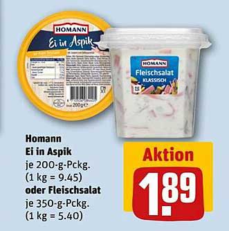 Homann Ei in Aspik 200-g-Pckg oder Fleischsalat 350-g-Pckg