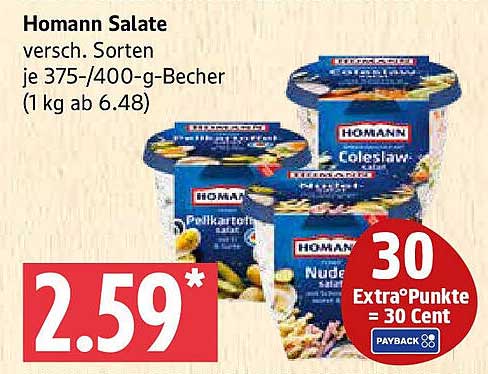 Homann Salate - verschiedene Sorten je 375-400 g-Becher