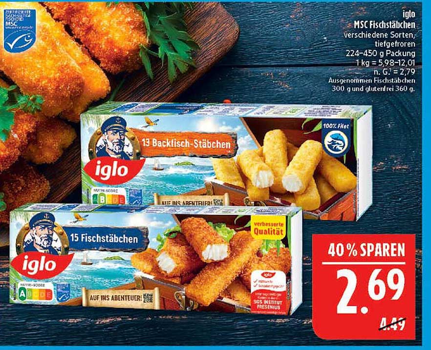 Iglo MSC Fischstäbchen verschiedene Sorten