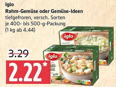 Iglo Rahm-Gemüse oder Gemüse-Ideen tiefgefroren, verschiedene Sorten