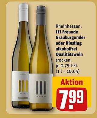 III Freunde Grauburgunder oder Riesling alkoholfrei Qualitätswein, je 0,75 l-Fl.
