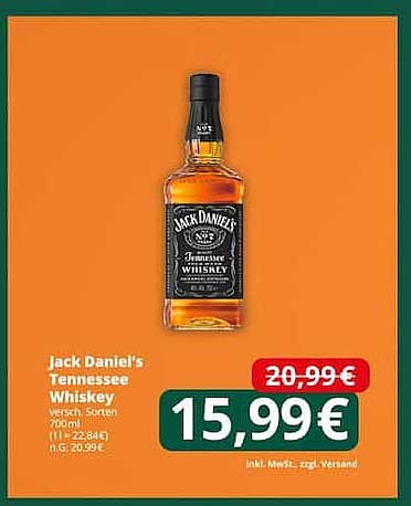 Jack Daniel's Tennessee Whiskey 700ml für 15,99 €