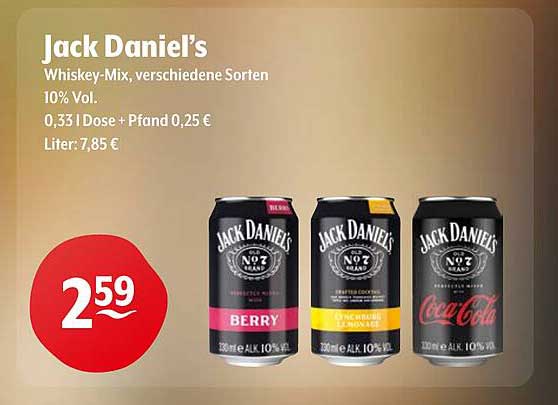 Jack Daniel's Whiskey-Mix, verschiedene Sorten