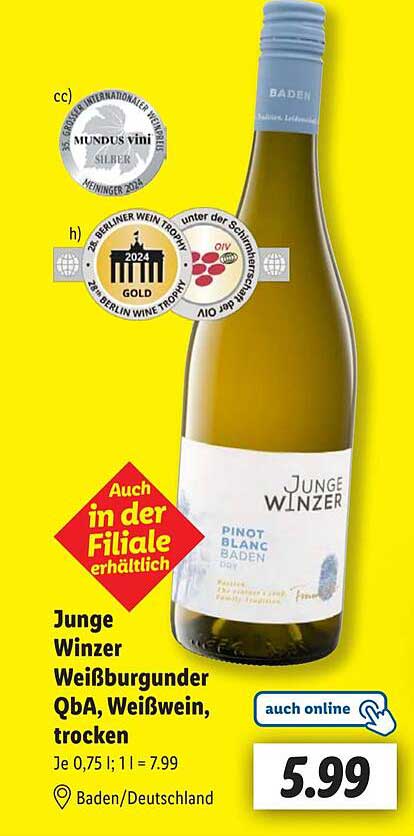 Junge Winzer Weißburgunder QbA, Weißwein, trocken