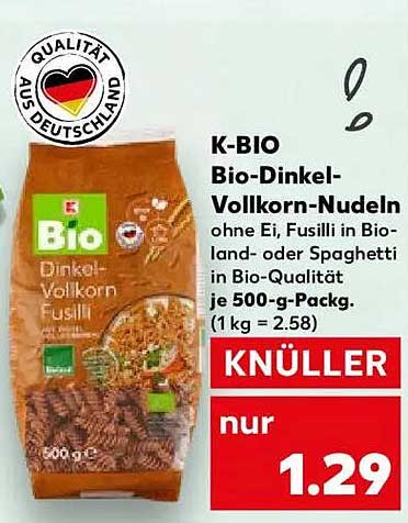 K-BIO Bio-Dinkel-Vollkorn-Nudeln 500 g