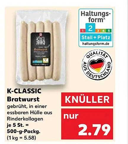 K-CLASSIC Bratwurst gebrüht, in einer essbaren Hülle