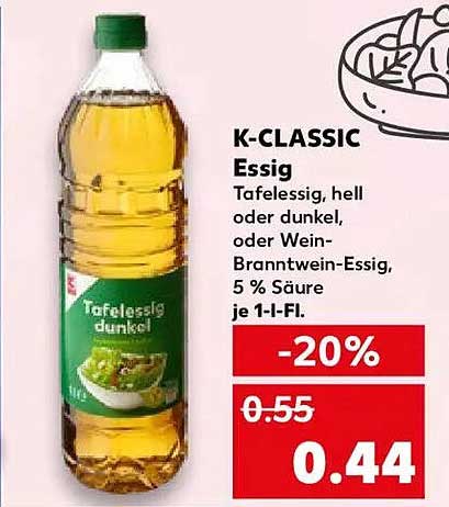 K-CLASSIC Essig - Tafelessig, hell oder dunkel, 1-Liter-Flasche