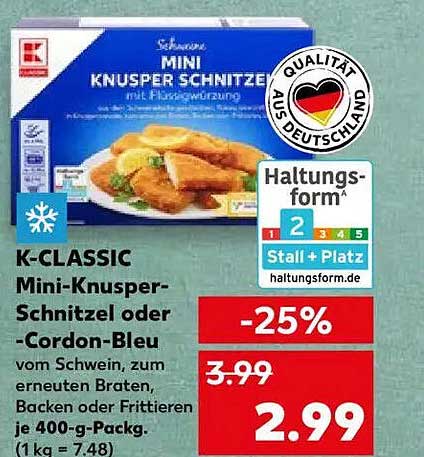 K-CLASSIC Mini-Knusper-Schnitzel oder Cordon-Bleu 400-g-Packung