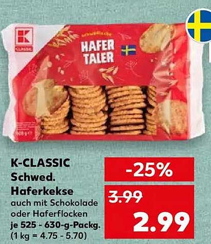 K-CLASSIC Schwed. Haferkekse auch mit Schokolade oder Haferflocken