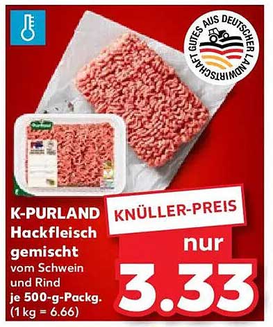 K-PURLAND Hackfleisch gemischt vom Schwein und Rind