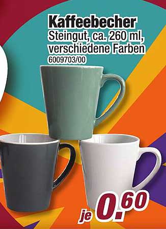 Kaffeebecher Steingut, ca. 260 ml, verschiedene Farben