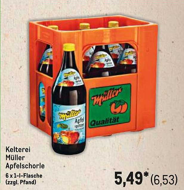 Kelterei Müller Apfelschorle 6 x 1-l-Flasche (zzgl. Pfand)
