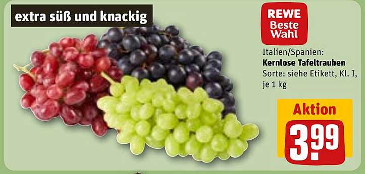 Kernlose Tafeltrauben, extra süß und knackig, 1 kg - Aktion!