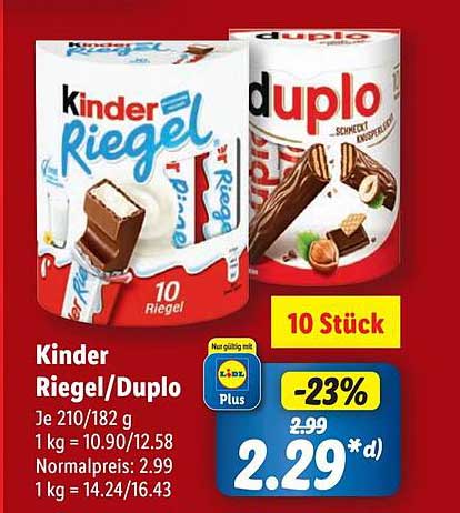 Kinder Riegel/Duplo 10 Stück für nur 2,29 €