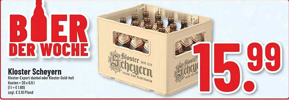 Kloster Scheyern - Kloster-Export-dunkel oder Kloster-Gold-hell im Kästenangebot