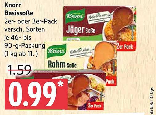 Knorr Basissoße 2er- oder 3er-Pack für nur 0,99€