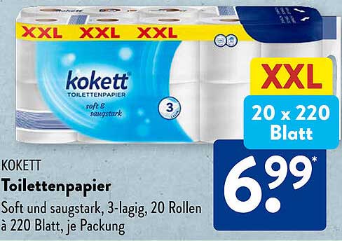 Kokett Toilettenpapier, 20 Rollen à 220 Blatt
