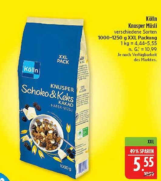 Kölln Knusper Müsli Schoko & Keks 1000 g - XXL Packung