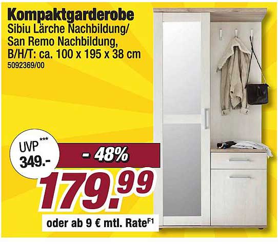 Kompaktgarderobe Sibiu Lärche Nachbildung/San Remo Nachbildung, B/H/T: ca. 100 x 195 x 38 cm