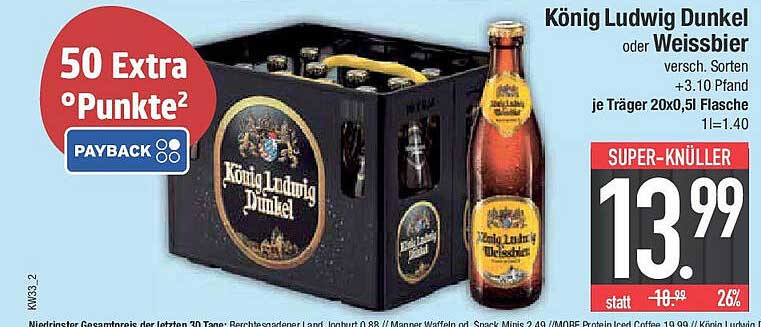König Ludwig Dunkel oder Weissbier – 20 x 0,5 L Kasten
