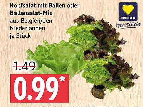 Kopfsalat mit Ballen oder Ballensalat-Mix aus Belgien/Niederlanden je Stück