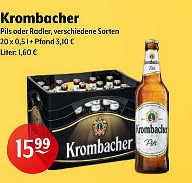 Krombacher Pils oder Radler, verschiedene Sorten 20 x 0,5 l + Pfand 3,10 €