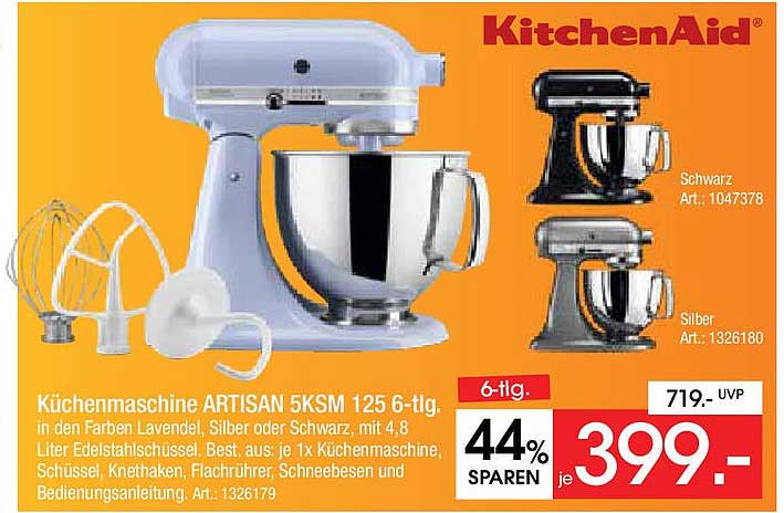 Küchenmaschine ARTISAN 5KSM 125 6-tlg. in verschiedenen Farben