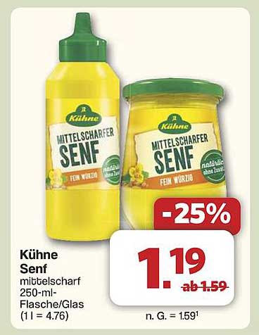 Kühne Mittelscharfer Senf 250-ml-Flasche/Glas