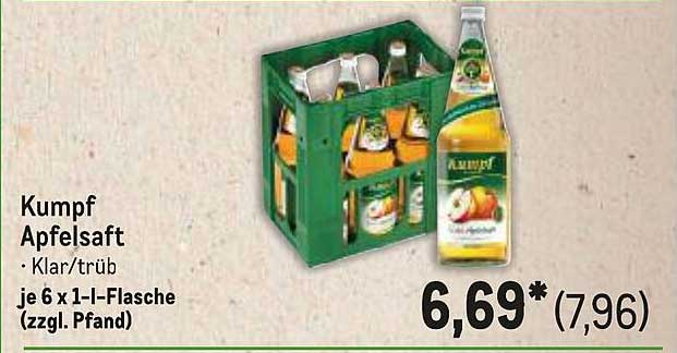 Kumpf Apfelsaft - Klar/trüb je 6 x 1-l-Flasche (zzgl. Pfand)