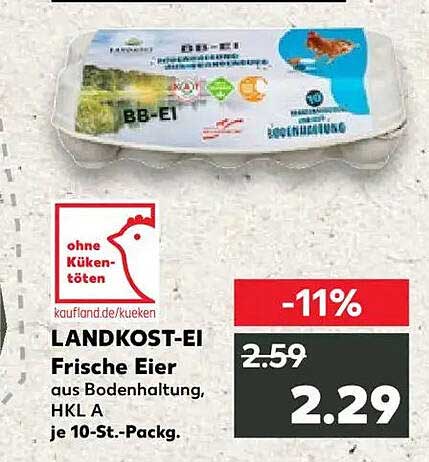 LANDKOST-EI Frische Eier aus Bodenhaltung, HKL A je 10-St.-Pack.
