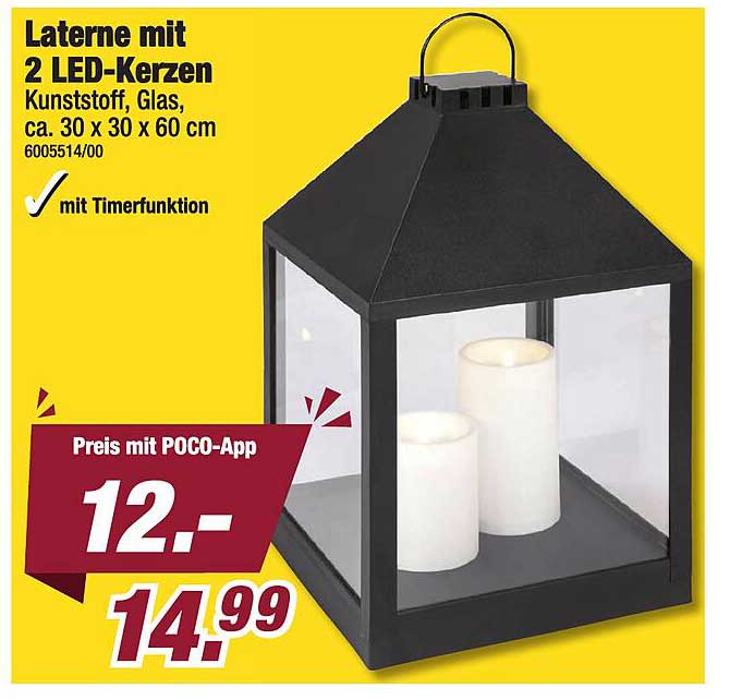 Laterne mit 2 LED-Kerzen