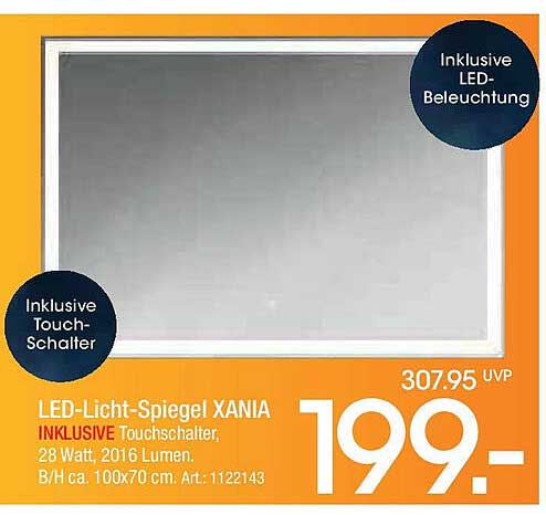 LED-Licht-Spiegel XANIA inkl. Touchschalter