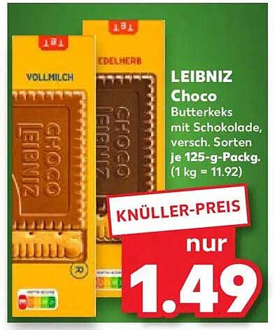 LEIBNIZ Choco Butterkeks mit Schokolade, 125-g-Packung