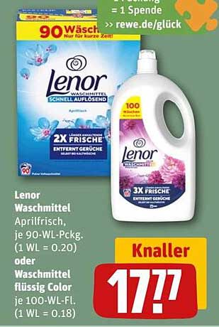 Lenor Waschmittel Aprilfrisch, 90-WL-Pckg oder flüssig Color, 100-WL-Fl.
