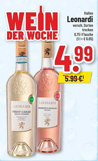 Leonardi Wein der Woche - Verschiedene Sorten trocken 0,75 Flasche