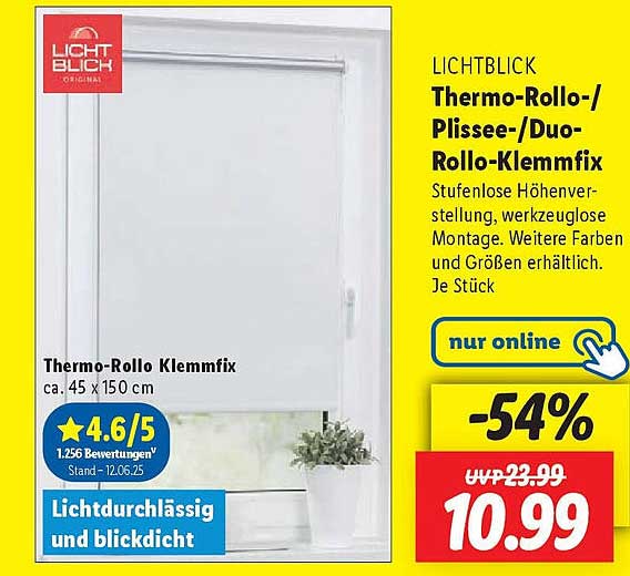 Lichtblick Thermo-Rollo-/Plissee-/Duo-Rollo-Klemmfix