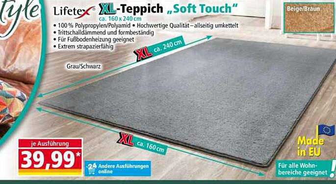 Lifetex XL-Teppich „Soft Touch“ - Größe ca. 160 x 240 cm