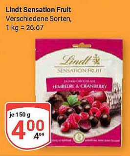 Lindt Sensation Fruit - Himbeere & Cranberry, 150 g