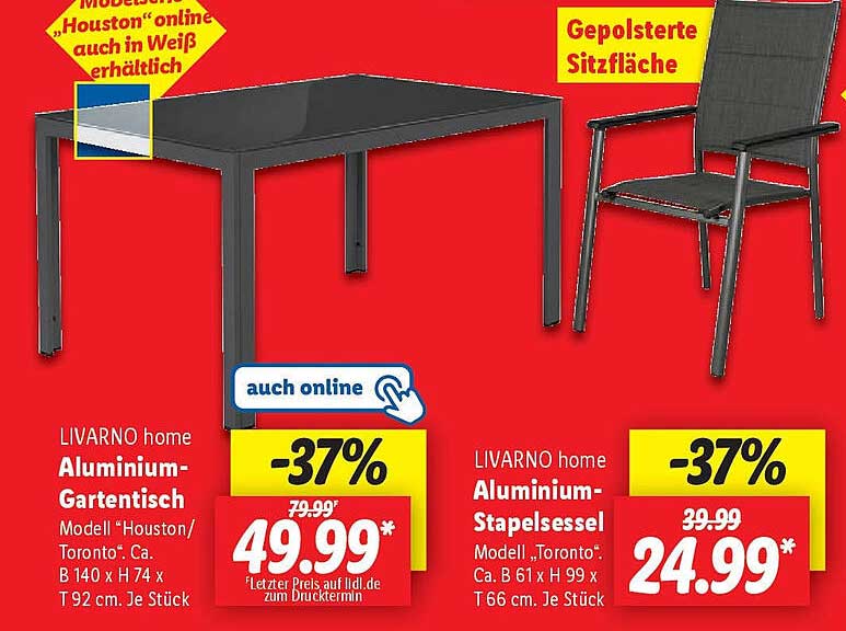 LIVARNO home Aluminium-Gartentisch Modell 'Houston/Toronto'