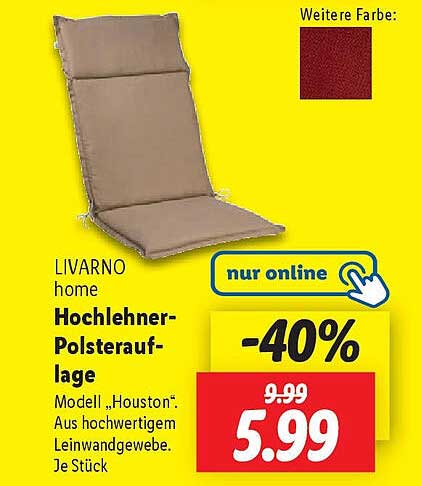 LIVARNO home Hochlehner-Polsterauflage Modell „Houston“