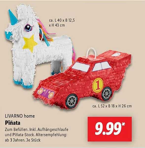 LIVARNO home Piñata (Einhorngestalt und Auto)
