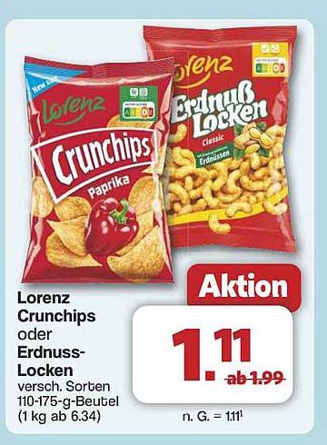 Lorenz Crunchips oder Erdnuss-Locken