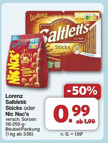 Lorenz Saltlett Sticks oder Nic Nac's 50% Rabatt