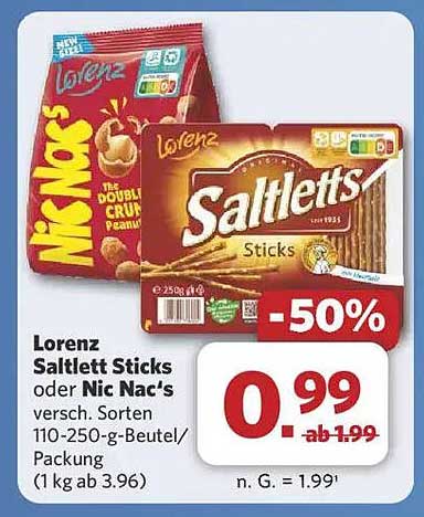 Lorenz Saltlett Sticks oder Nic Nac's - 50% reduziert!