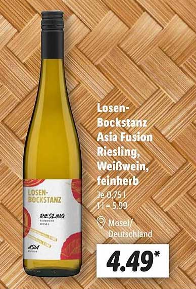 Losen-Bockstanz Asia Fusion Riesling, Weißwein, feinherb