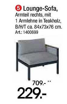Lounge-Sofa mit Armteil rechts in Teakholz