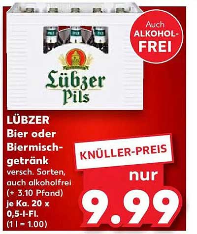 LÜBZER Bier oder Biermischgetränk 20 x 0,5 l