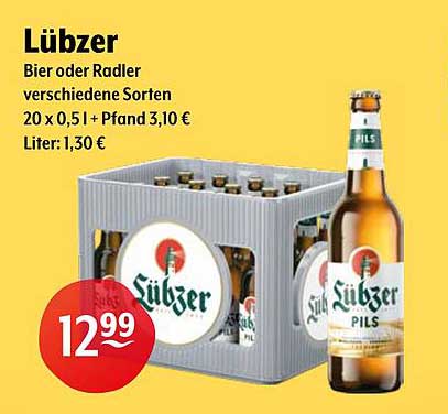 Lübzer Bier oder Radler, 20 x 0,5 l